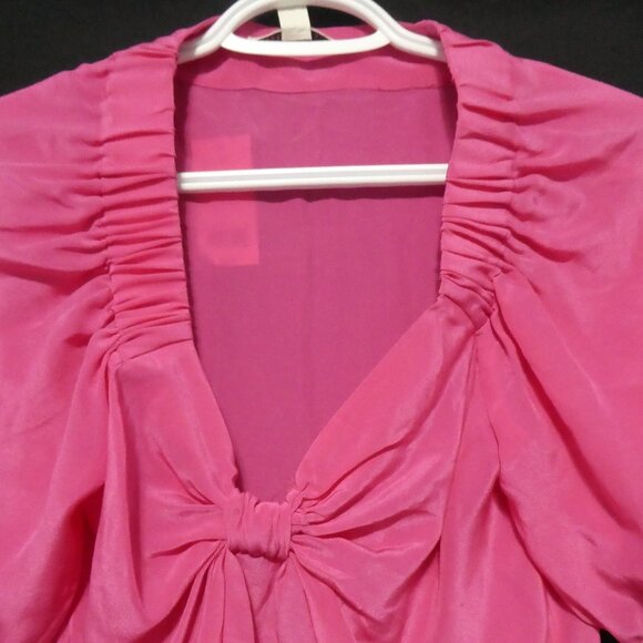 BANANA REPUBLIC | xs, extra small | Silk Hot Pink Puff Sleeve Blouse | NWT - Picture 4 of 15
